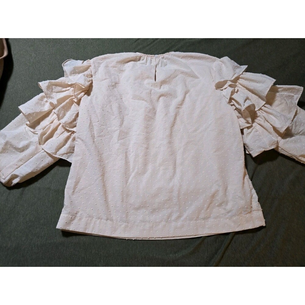 Karlie Blush Swiss Dot Ruffle Balloon Sleeve Top Feminine Coquette Large - Picture 6 of 7